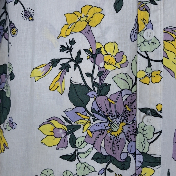 Liz Claiborne Linen Shirt Button-up Lily Floral Spring Summer Boho M - Picture 4 of 14